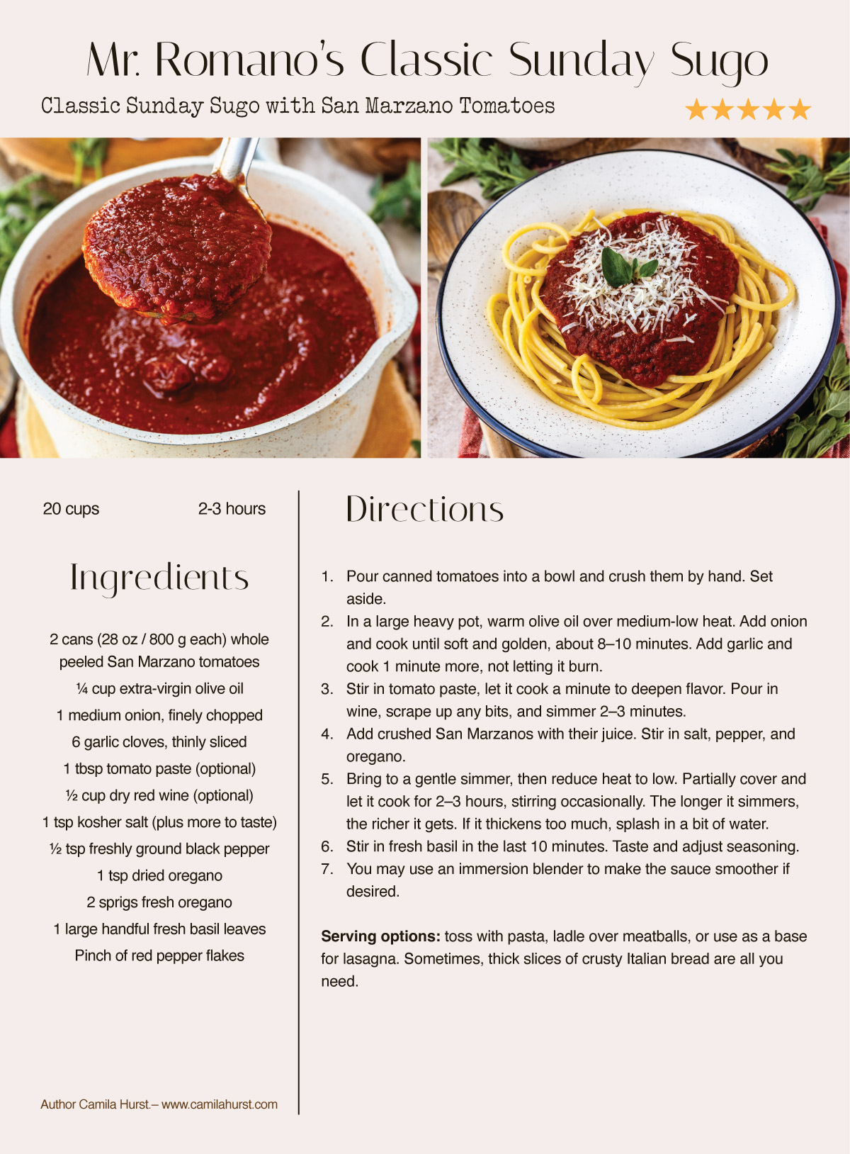 Mr. Romano’s Classic Sunday Sugo Classic Sunday sugo with San Marzano tomatoes